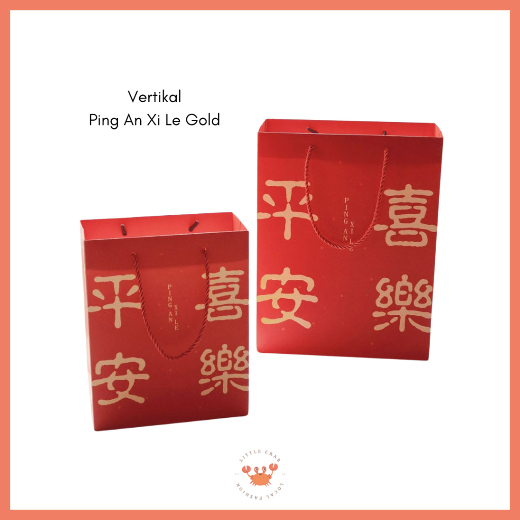 Pekanbaru Paper Bag Merah Motif Imlek Fu Ping An Xi Le Vertikal Horizontal Kantong Hampers Tas Kado