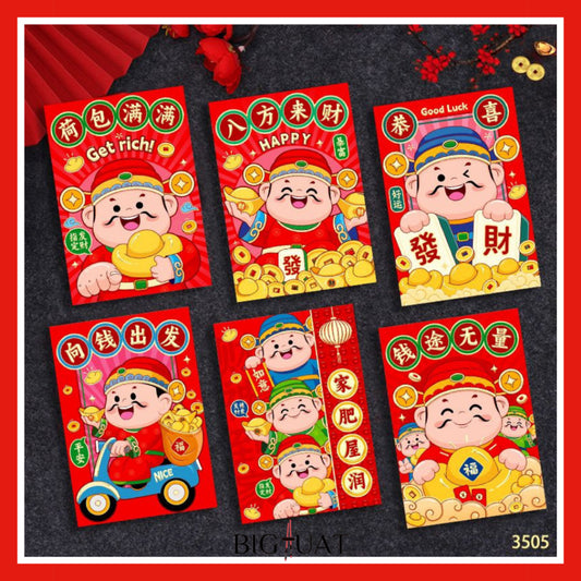 Pekanbaru 6pcs Angpao Kertas Tahun 2026 Angpao Kuda Amplop Angpau Imlek  Pendek Kartun / Hong Bao Merah