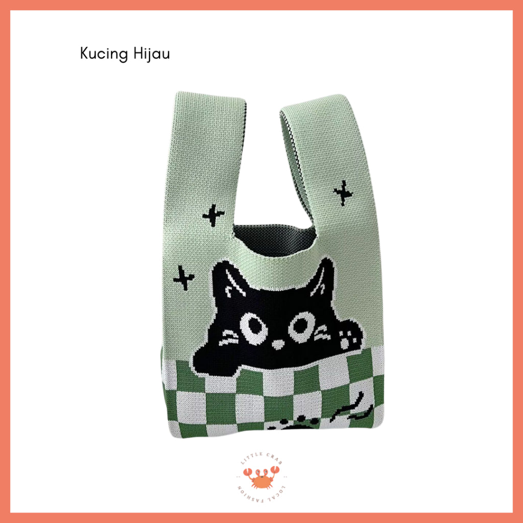 Pekanbaru Tas Rajut Bangkok All Motif Knit Knot Bag Mini Totebag Buffalow Unik Kanvas Premium