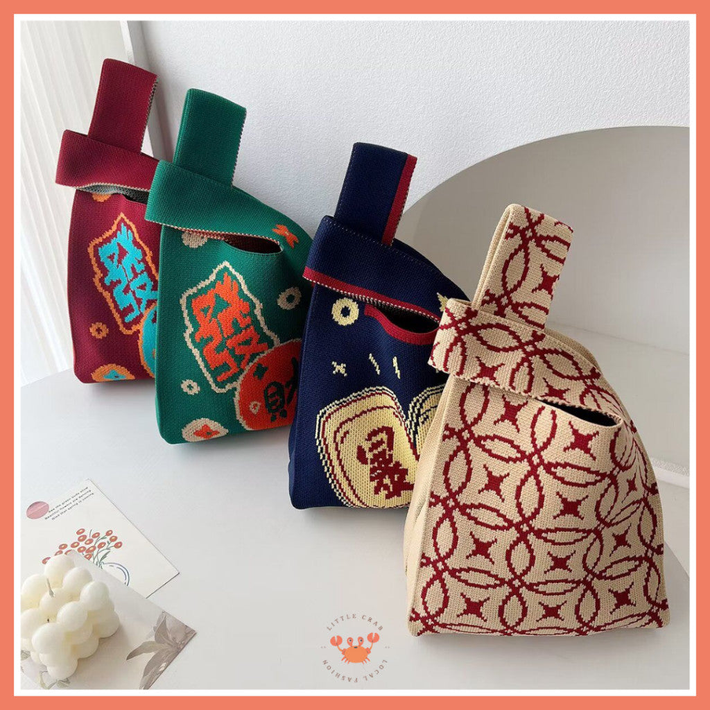 Pekanbaru [bighuat] Tas Rajut Money Motif Uang Fa Cai Mahjong Knit Knot Bag Mini Totebag Bangkok Premium