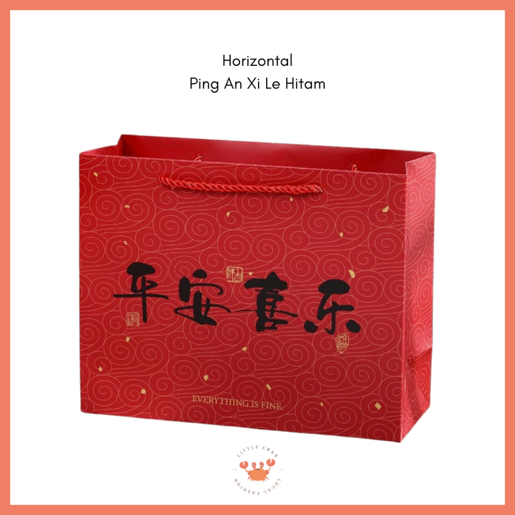 Pekanbaru Paper Bag Merah Motif Imlek Fu Ping An Xi Le Vertikal Horizontal Kantong Hampers Tas Kado
