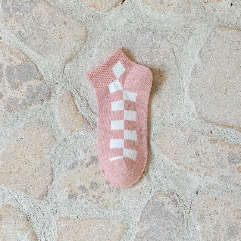 Pekanbaru Kaos Kaki Pink Square Kotak Women Socks Import Kaos Kaki Catur Berkualitas Kaus Kaki Pendek Lembut Korean Style
