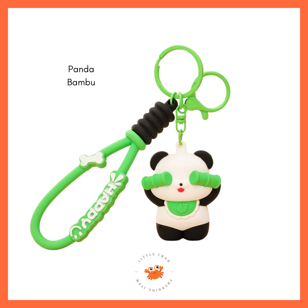 Pekanbaru Gantungan Kunci Panda Bambu Kelinci Wortel Motif Karakter Tutup Mata Cute Keychain