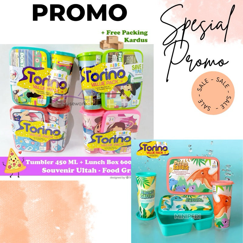 Pekanbaru (SET TORINO) LUNCH BOX + TUMBLER SET DINO | SOVENIR ULTAH | TEMPAT BEKAL + BOTOL MINUM SET TORINO