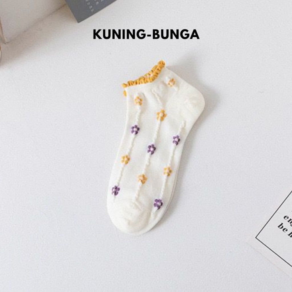 Pekanbaru Kaos Kaki Autumn Putih Rajut Bunga Warna Warni Simple Aesthetic Flower Vintage Korean