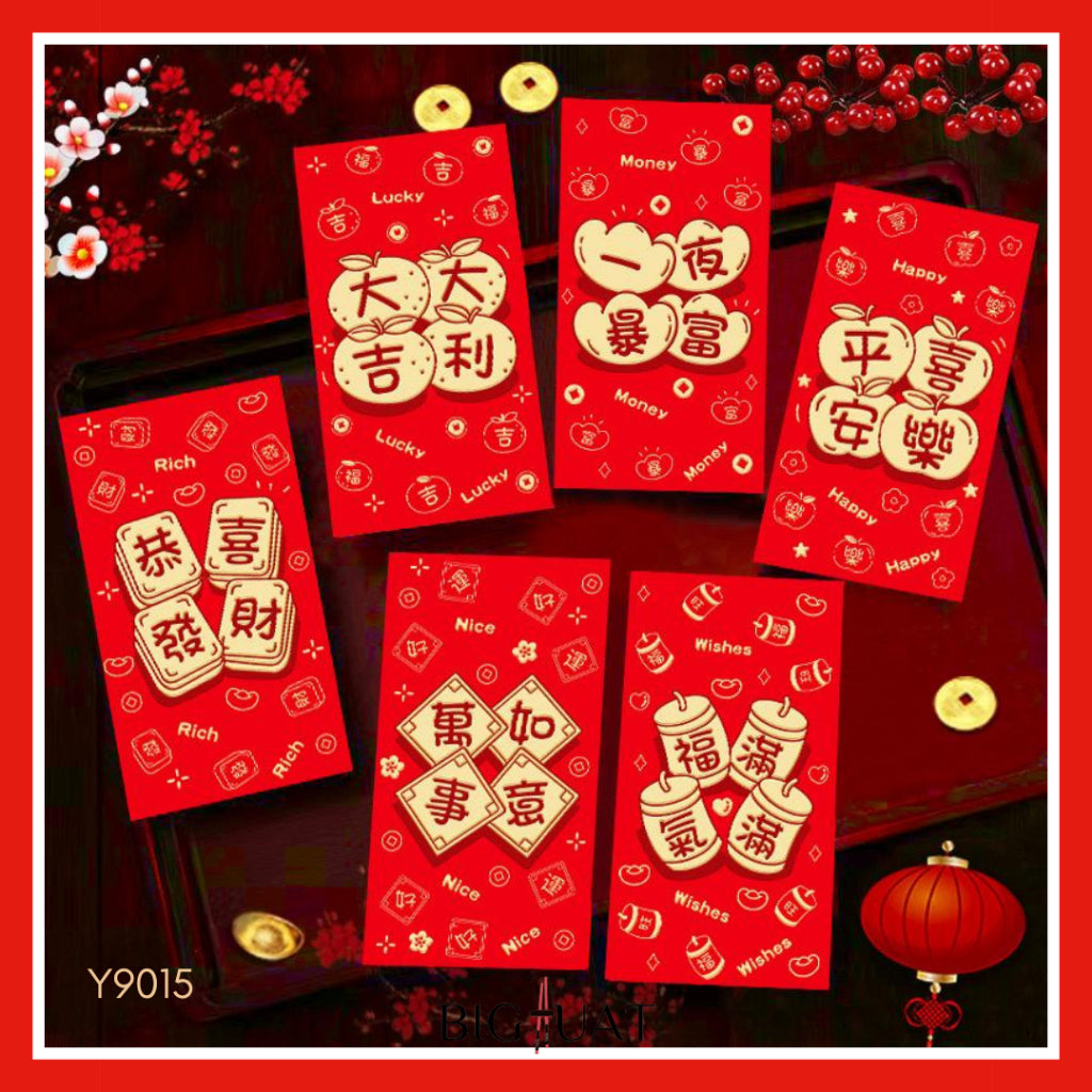Pekanbaru 6pcs Angpao Imlek Tahun 2026 Kuda Chinese Letter Xin Nian Kuai Le Amplop Kertas Angpau Tebal Fu