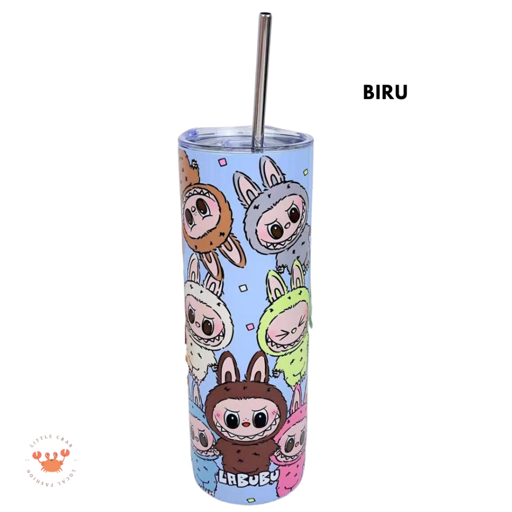 Pekanbaru Tumbler Labubu Termos Cafe Sedotan High Quality Stainless Steel Tahan Panas Dingin 600ml Botol Air Minum Tabung Tumblr Tutup Slide Transparan