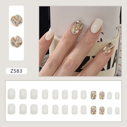 Pekanbaru (24Pcs Free Lem) Kuku Palsu Murah Tahan Air Fashion Nail Art 3D Korea Fake Nails Manicure