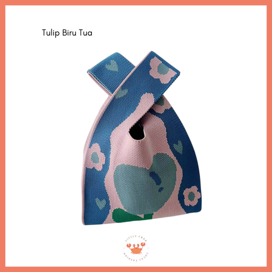 Pekanbaru Tas Rajut Motif Bunga Tulip Soft Color Aesthetic Cute Flower Knit Knot Bag Buffalow