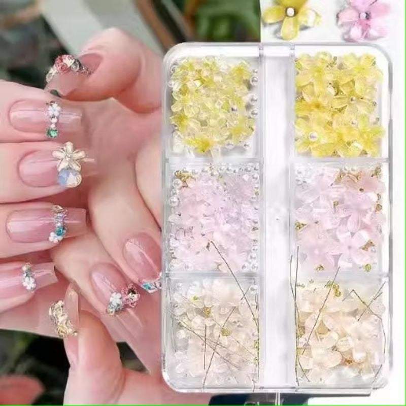Pekanbaru Born Pretty 6Kisi 3D Bunga Akrilik Putih Untuk Hiasan Kuku Resin Emas Baja