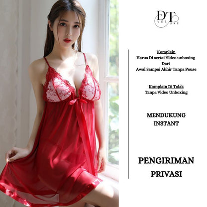 Pekanbaru Lingerie Seksi Set Free Size Include Busa Dada  Dress Baju Tidur Wanita Dinas Malam Panjang Set D-29