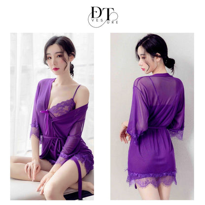 Pekanbaru Lingerie Kimono Dress Set D-116 Baju Tidur Dinas Wanita Dewasa