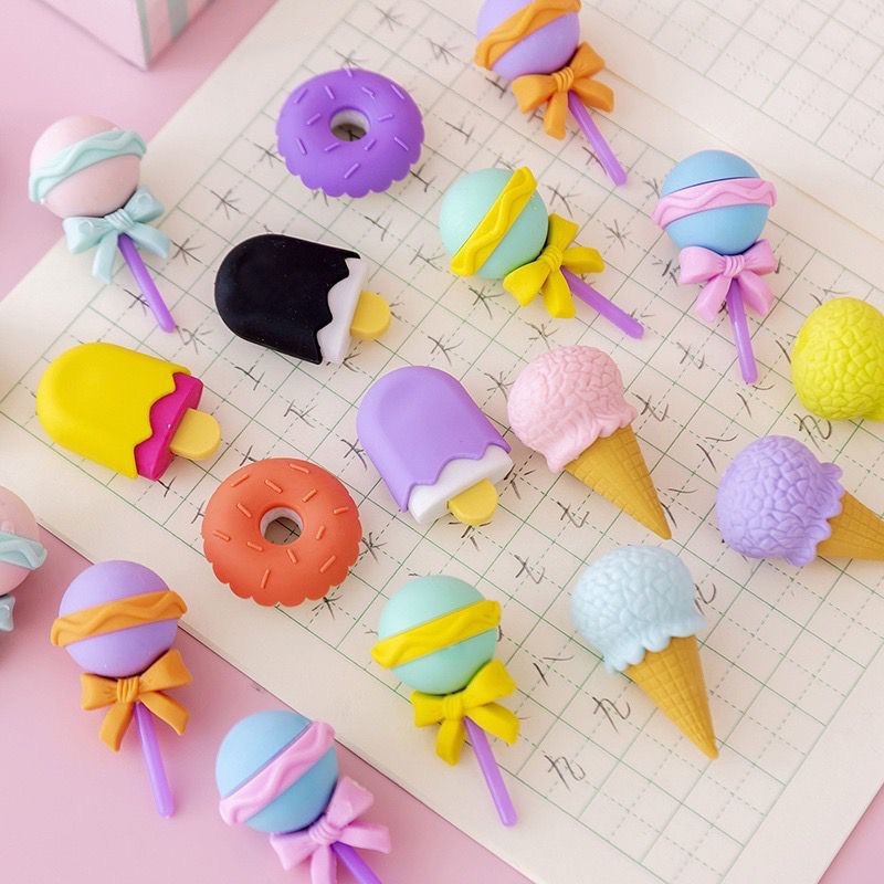 Pekanbaru Penghapus Lucu Bentuk Es Krim Isi 4 Pcs / Set Karet Hapus Lolipop Donat Pensil Karakter Sweet Eraser