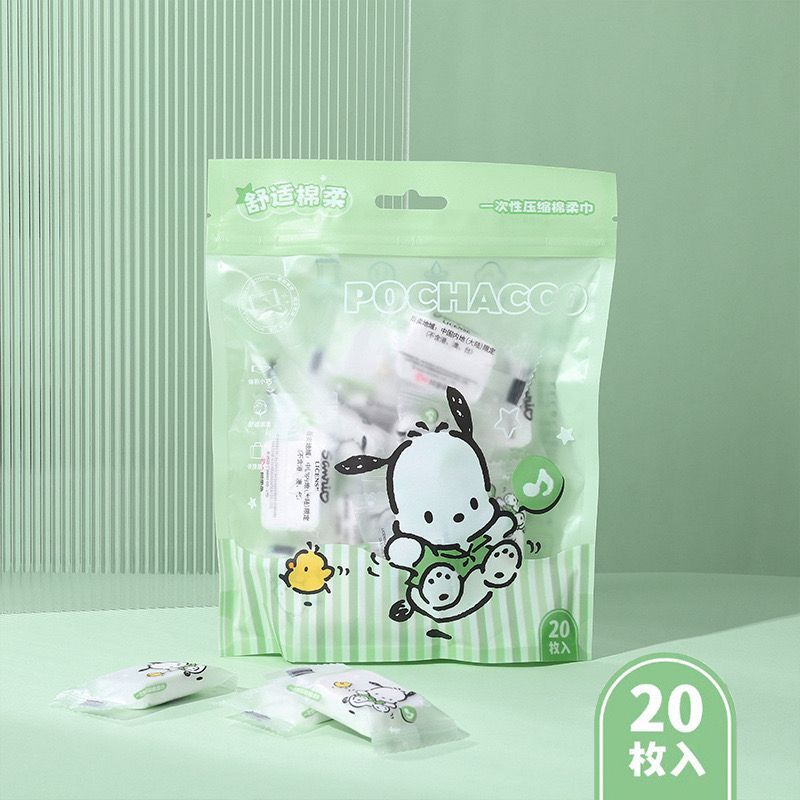Pekanbaru Disposable Cotton Soft Tissue Handuk Mini Sekali Pakai Bahan Lembut Motif Cinnamoroll Pochacco Hello Kitty Handuk Kompress Mini Travelling