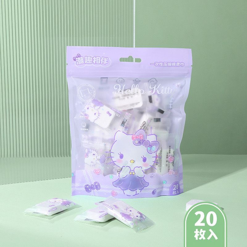 Pekanbaru Disposable Cotton Soft Tissue Handuk Mini Sekali Pakai Bahan Lembut Motif Cinnamoroll Pochacco Hello Kitty Handuk Kompress Mini Travelling