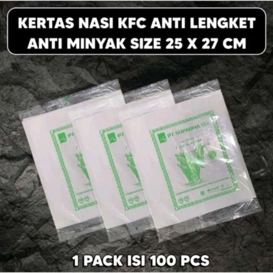 Pekanbaru Kertas Nasi KFC Cap Gajah Isi 100, Ukuran 27 x 25, Sesuai Gambar