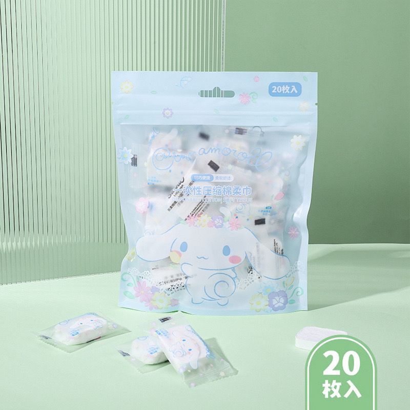 Pekanbaru Disposable Cotton Soft Tissue Handuk Mini Sekali Pakai Bahan Lembut Motif Cinnamoroll Pochacco Hello Kitty Handuk Kompress Mini Travelling