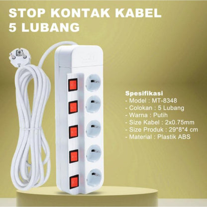 Pekanbaru Stop Kontak Kabel Mikotek + Saklar 3 Lubang 4 Lubang 5 Lubang Putih