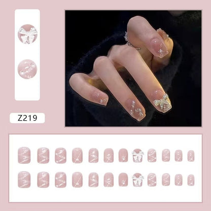 Pekanbaru (24Pcs Free Lem) Kuku Palsu Murah Tahan Air Fashion Nail Art 3D Korea Fake Nails Manicure