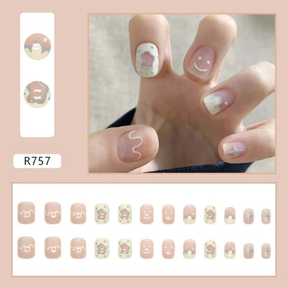 Pekanbaru (24Pcs Free Lem) Kuku Palsu Murah Tahan Air Fashion Nail Art 3D Korea Fake Nails Manicure