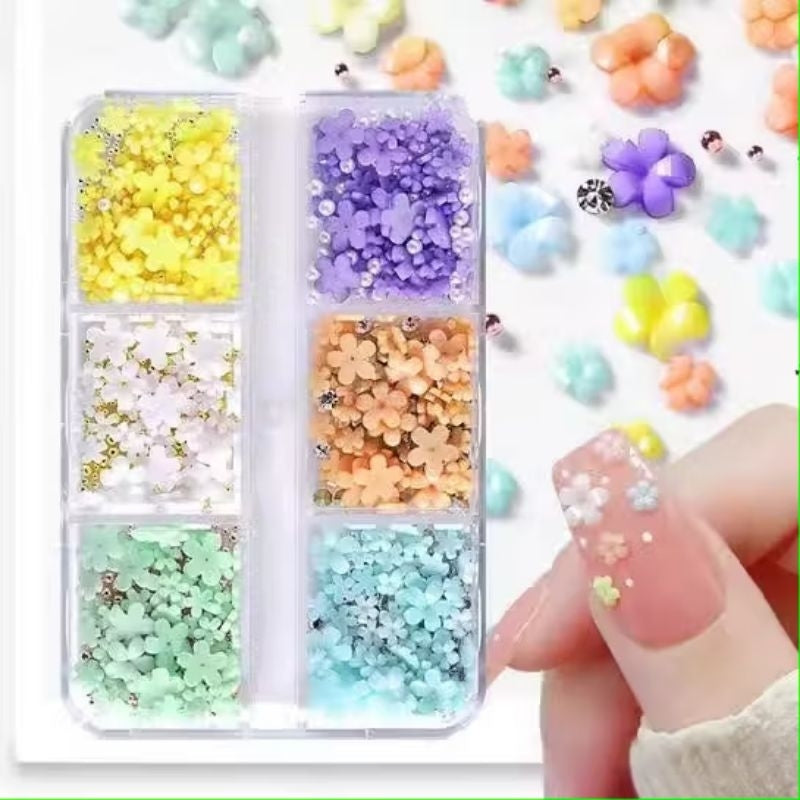 Pekanbaru Born Pretty 6Kisi 3D Bunga Akrilik Putih Untuk Hiasan Kuku Resin Emas Baja