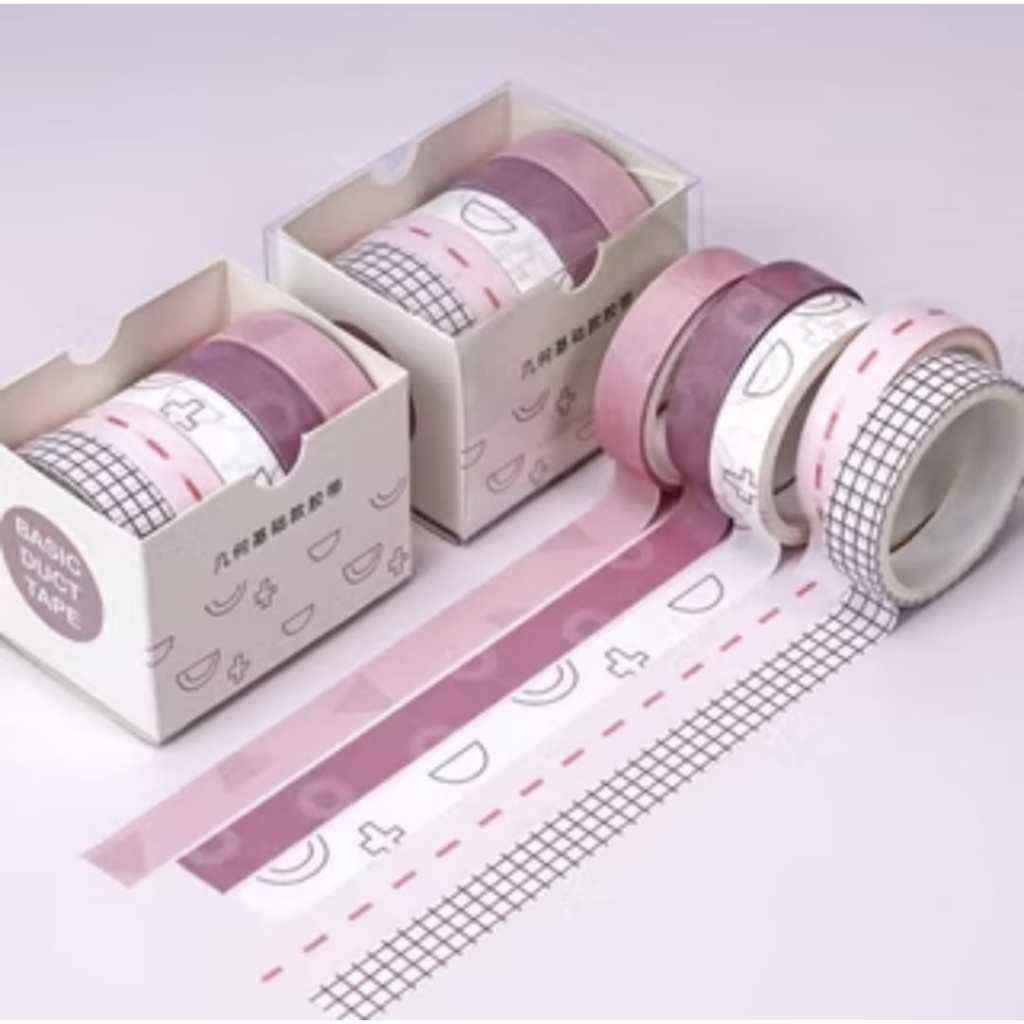 Pekanbaru Roll Masking Washi Tape Set 5 Pcs Basic Pattern Isi 5 Selotip Bahan Kertas Washi