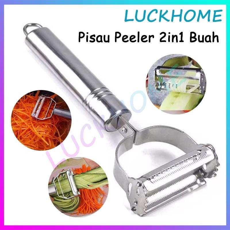 Pekanbaru Pisau Peeler 2In1 Buah & Sayur Stainless Steel Pisau Buah Anti Karat Anti Karat Alat