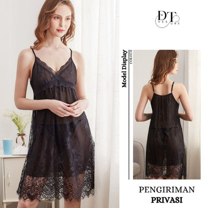 Pekanbaru Lingerie Seksi Set All Size Double Layer Baju Tidur Wanita Dress Set D-18