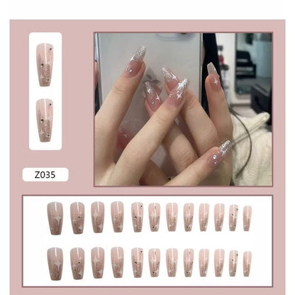 Pekanbaru (24Pcs Free Lem) Kuku Palsu Murah Tahan Air Fashion Nail Art 3D Korea Fake Nails Manicure