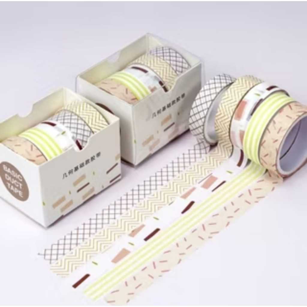 Pekanbaru Roll Masking Washi Tape Set 5 Pcs Basic Pattern Isi 5 Selotip Bahan Kertas Washi