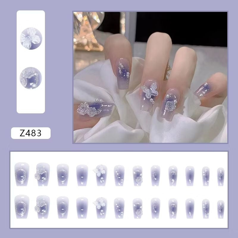 Pekanbaru (24Pcs Free Lem) Kuku Palsu Murah Tahan Air Fashion Nail Art 3D Korea Fake Nails Manicure
