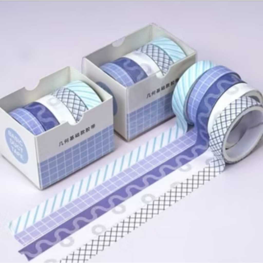 Pekanbaru Roll Masking Washi Tape Set 5 Pcs Basic Pattern Isi 5 Selotip Bahan Kertas Washi