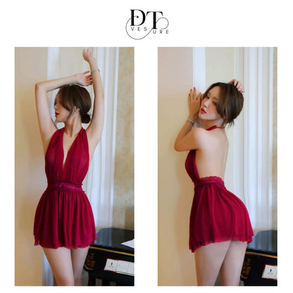 Pekanbaru Lingerie Dress Set D-150 Halter Neck Baju Tidur Dinas Wanita Dewasa