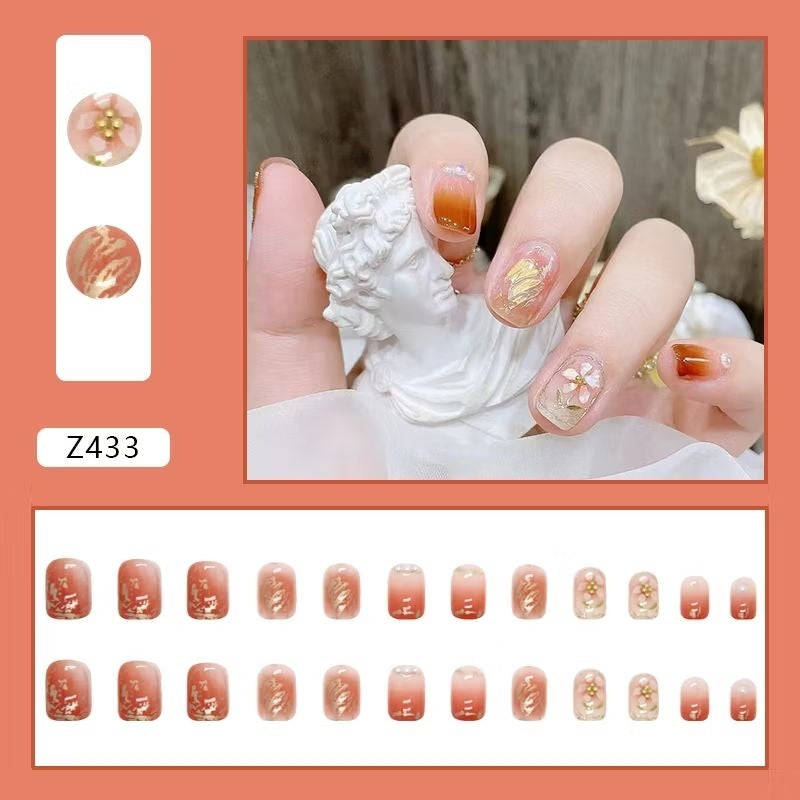 Pekanbaru (24Pcs Free Lem) Kuku Palsu Murah Tahan Air Fashion Nail Art 3D Korea Fake Nails Manicure