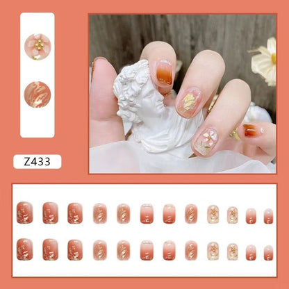 Pekanbaru (24Pcs Free Lem) Kuku Palsu Murah Tahan Air Fashion Nail Art 3D Korea Fake Nails Manicure