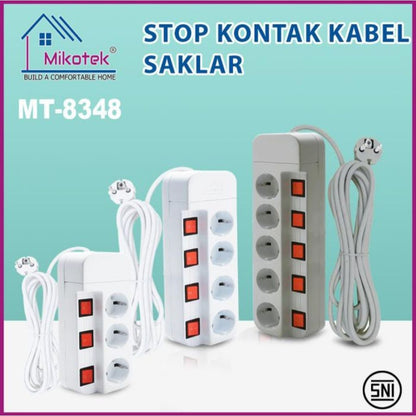 Pekanbaru Stop Kontak Kabel Mikotek + Saklar 3 Lubang 4 Lubang 5 Lubang Putih