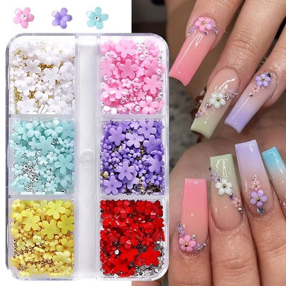 Pekanbaru Born Pretty 6Kisi 3D Bunga Akrilik Putih Untuk Hiasan Kuku Resin Emas Baja