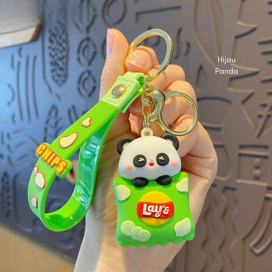 Pekanbaru Gantungan Kunci Snack Lays Karakter Panda Babi Keychain Gemoy Makanan Ringan Chips
