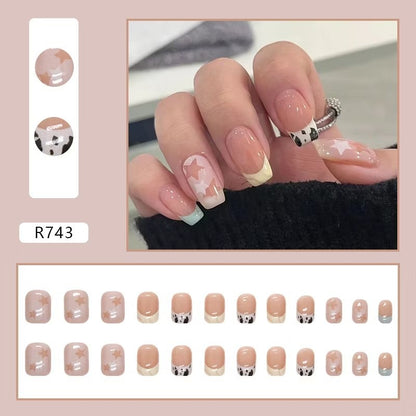 Pekanbaru (24Pcs Free Lem) Kuku Palsu Murah Tahan Air Fashion Nail Art 3D Korea Fake Nails Manicure