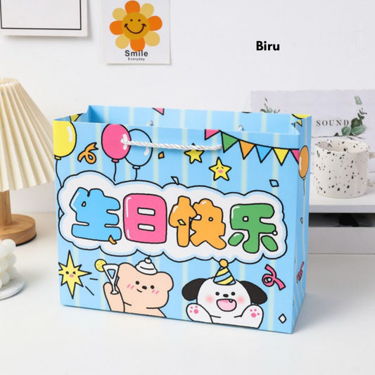 Pekanbaru Paper Bag Happy Birthday Motif Ultah Tas Kado Aesthetic Tali Atas Souvenir Printing