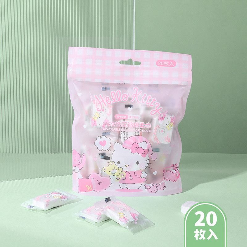Pekanbaru Disposable Cotton Soft Tissue Handuk Mini Sekali Pakai Bahan Lembut Motif Cinnamoroll Pochacco Hello Kitty Handuk Kompress Mini Travelling