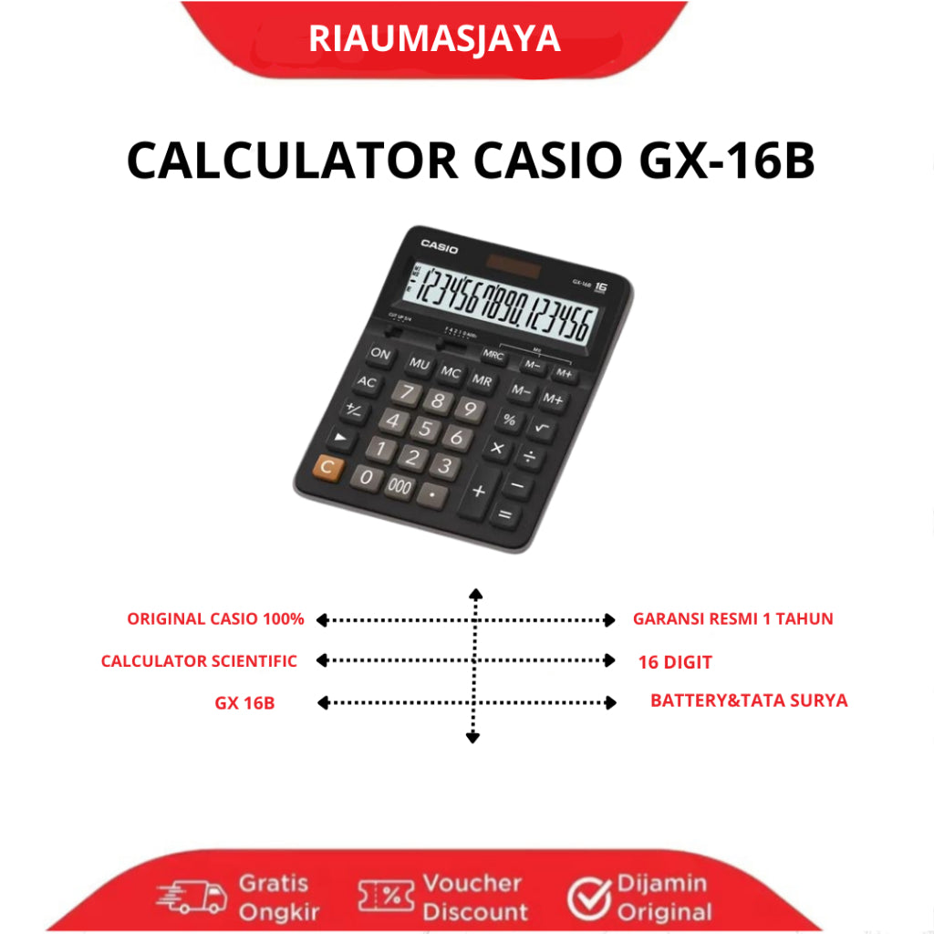 Pekanbaru Casio Calculatorgx-16B Original Large Display Solar Battery