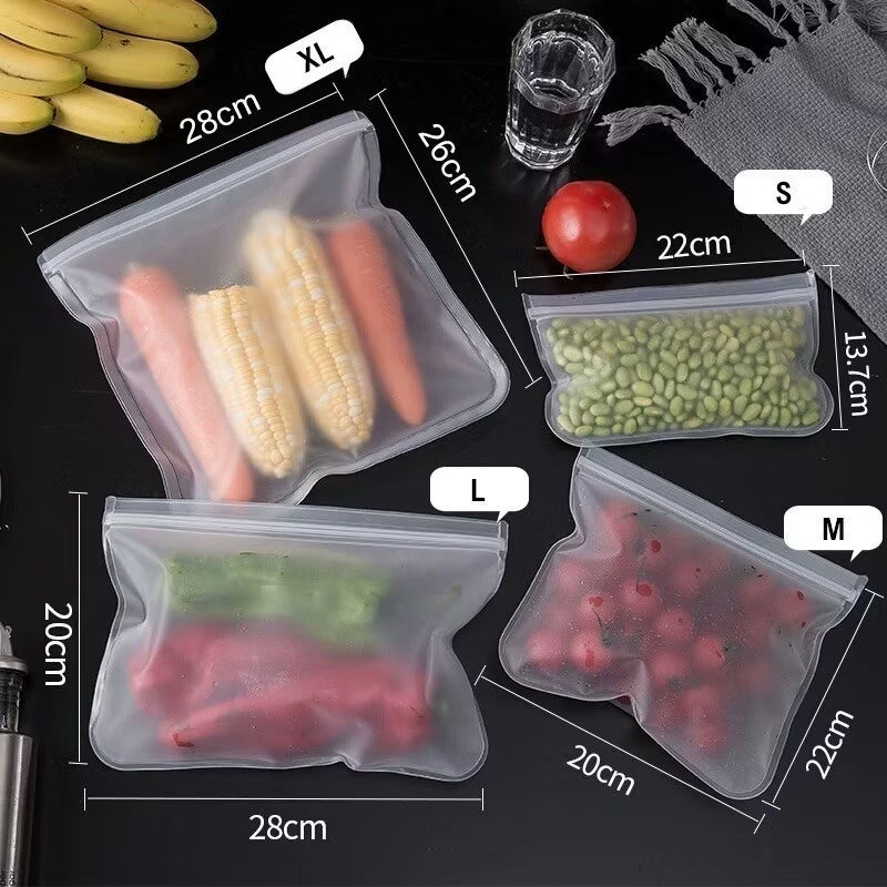 Pekanbaru HR- Kantong Plastik Double Ziplock 1 Pcs Bahan PEVA Tebal Pembungkus Makanan Sayuran, Buah Penyimpan Kulkas