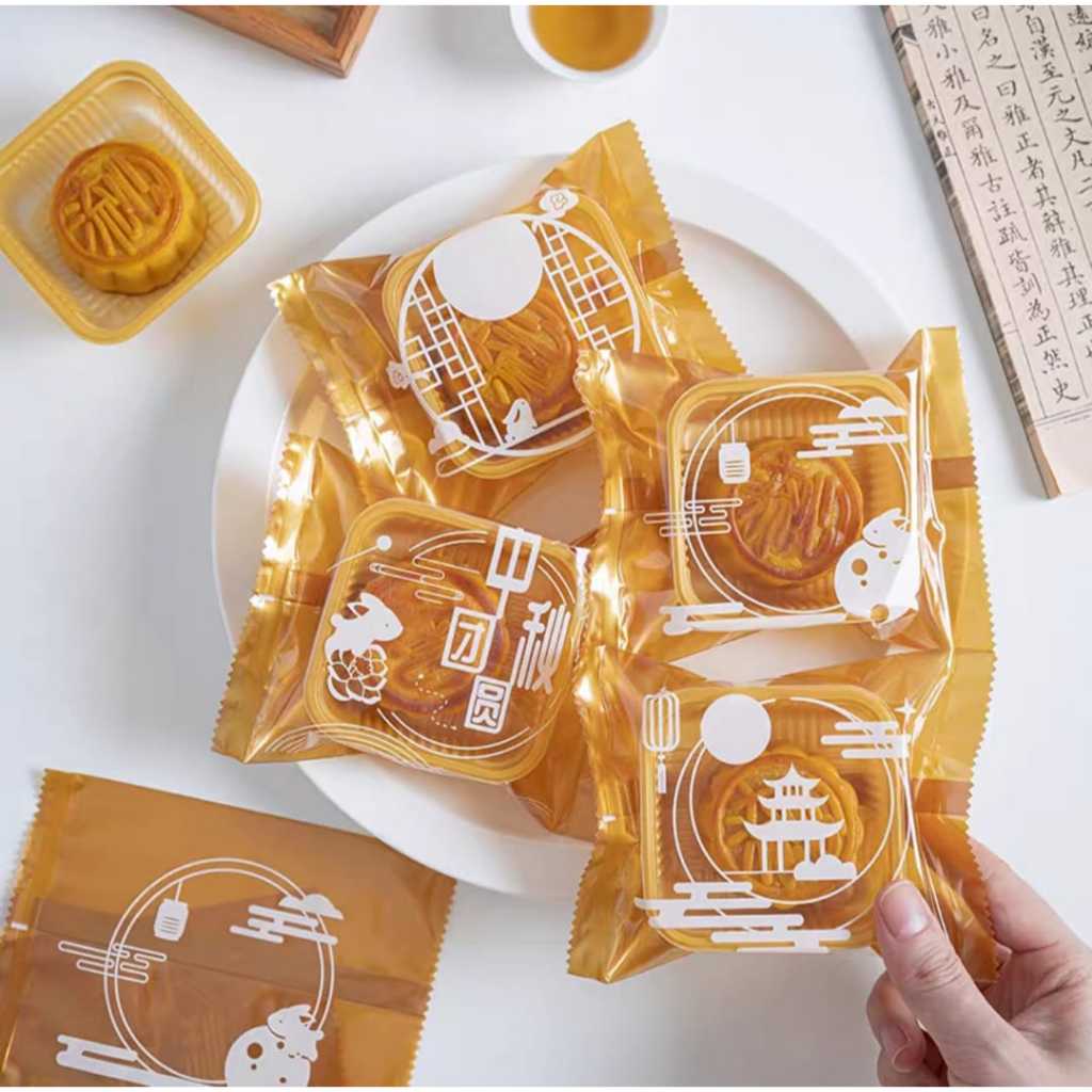Pekanbaru Plastik Mooncake / Kue Bulan Non-Seal Motif Happy Mid Autumn Festival Berbagai Ukuran Per Packlastik Mooncake/Kue Bulan
