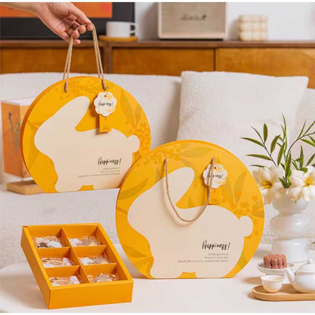 Pekanbaru Mooncake Hampers Box / Kotak Kue Bulan Kelinci Handle Tali  Sekat 4, 75-100Gr