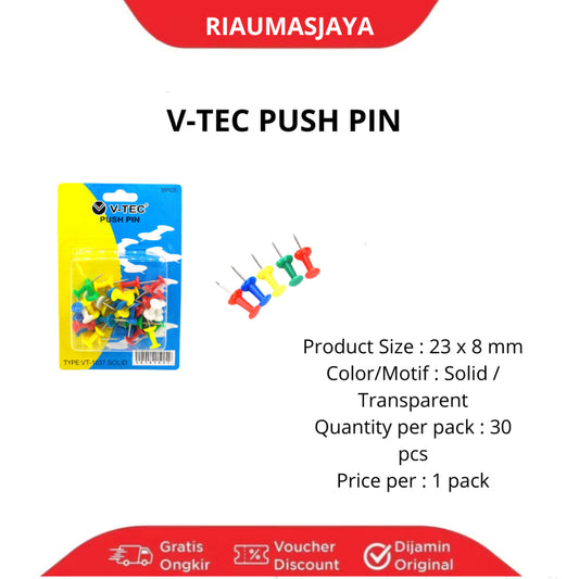 Pekanbaru V-Tec Push Pin Paku Payung Warna Warni Untuk Styrofoam - 1 Pack Isi 30