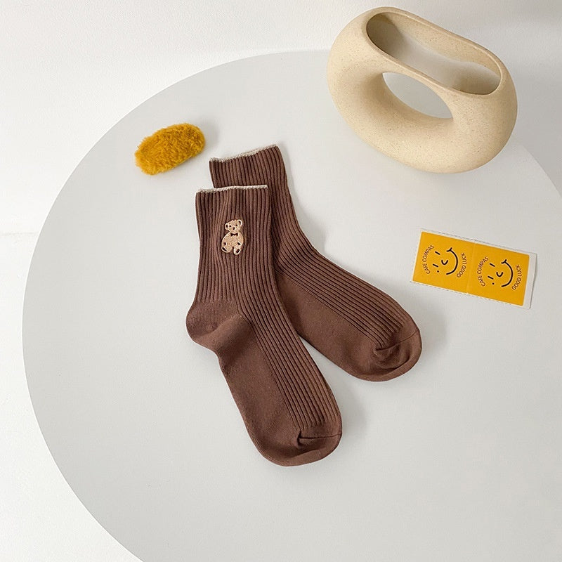 Pekanbaru Kaos Kaki Teddy Bear Panjang Coklat Hitam Panjang Women Socks Import Kaos Kaki Beruang Berkualitas Korean Style