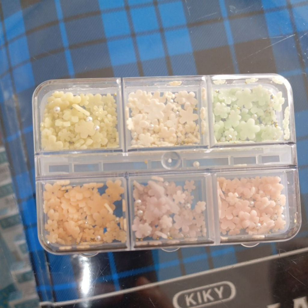 Pekanbaru Born Pretty 6Kisi 3D Bunga Akrilik Putih Untuk Hiasan Kuku Resin Emas Baja