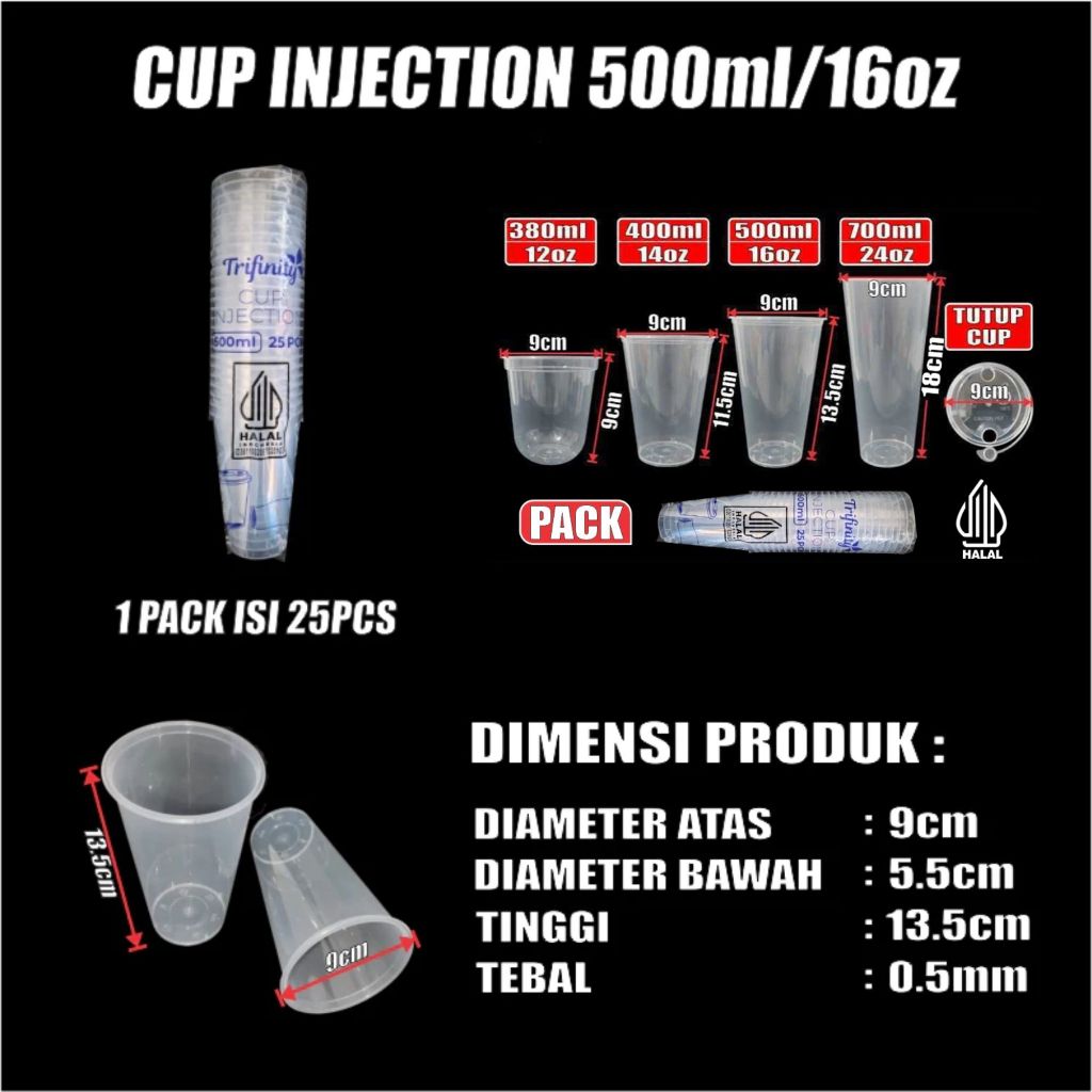 Pekanbaru Cup Injection 12Oz 14Oz 16Oz 22Oz Bening Anti Tumpah Bahan PP Halal Untuk Minuman Panas dan Dingin