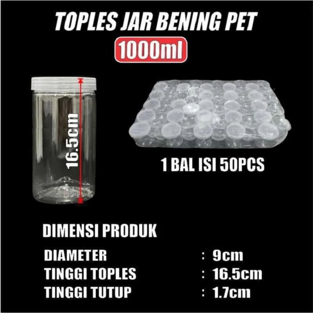 Pekanbaru 1 Pcs Toples Jar Bening PET  Foodgrade + Tutup Cocok untuk Kue Kering, Hampers,dan Souvenir
